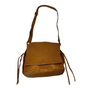 :Nino Bossi Mustard Tan Genuine Leather Crossbody Messenger Flap Bag Daisy...